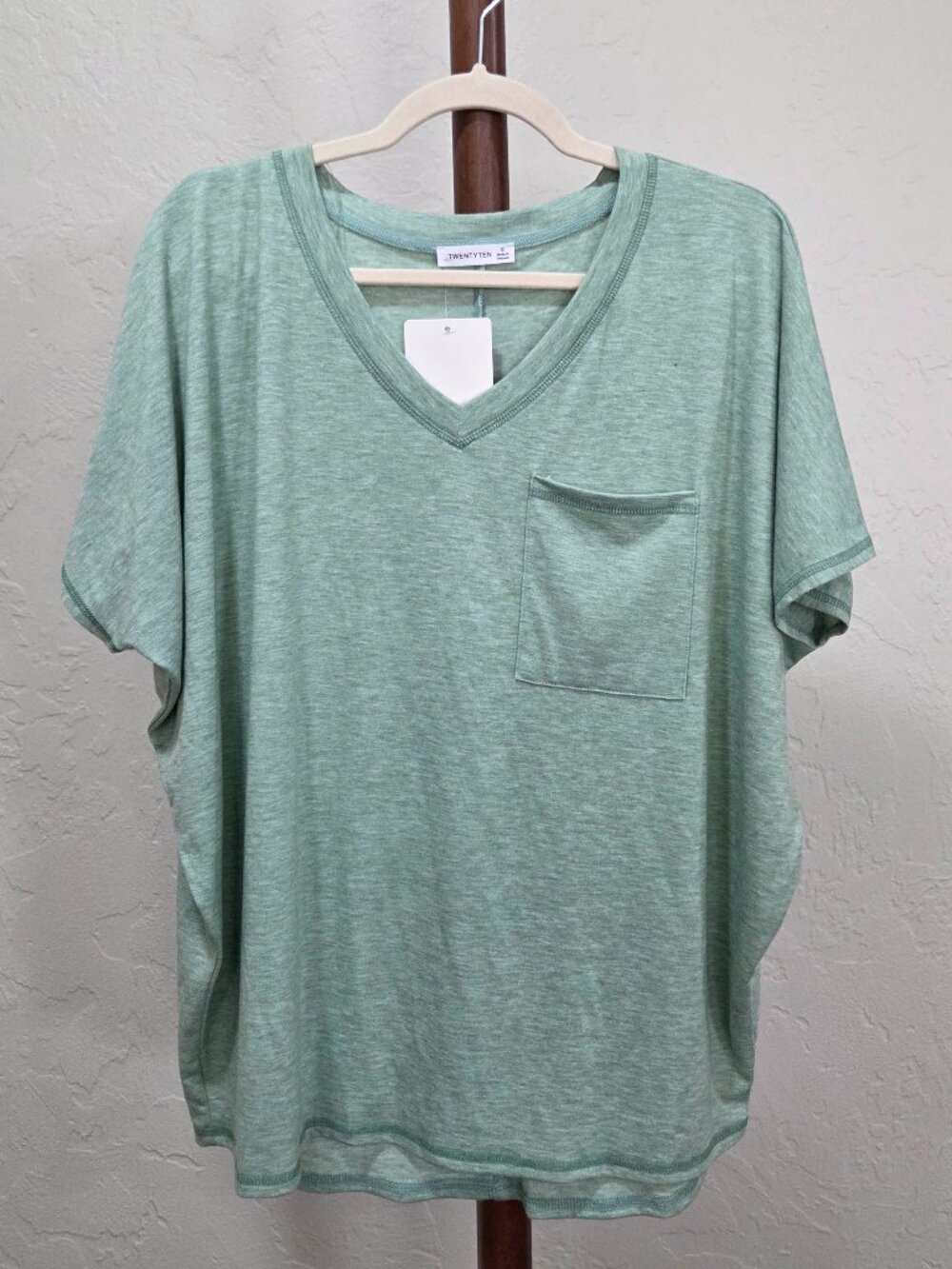 Sage V-Neck Tee With Pocket - Picture 5 of 7
